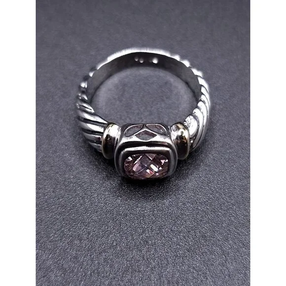 18K Gold-Plated Sterling Silver Ring Size 6.5 With Pink CZ in Center - Picture 8 of 10